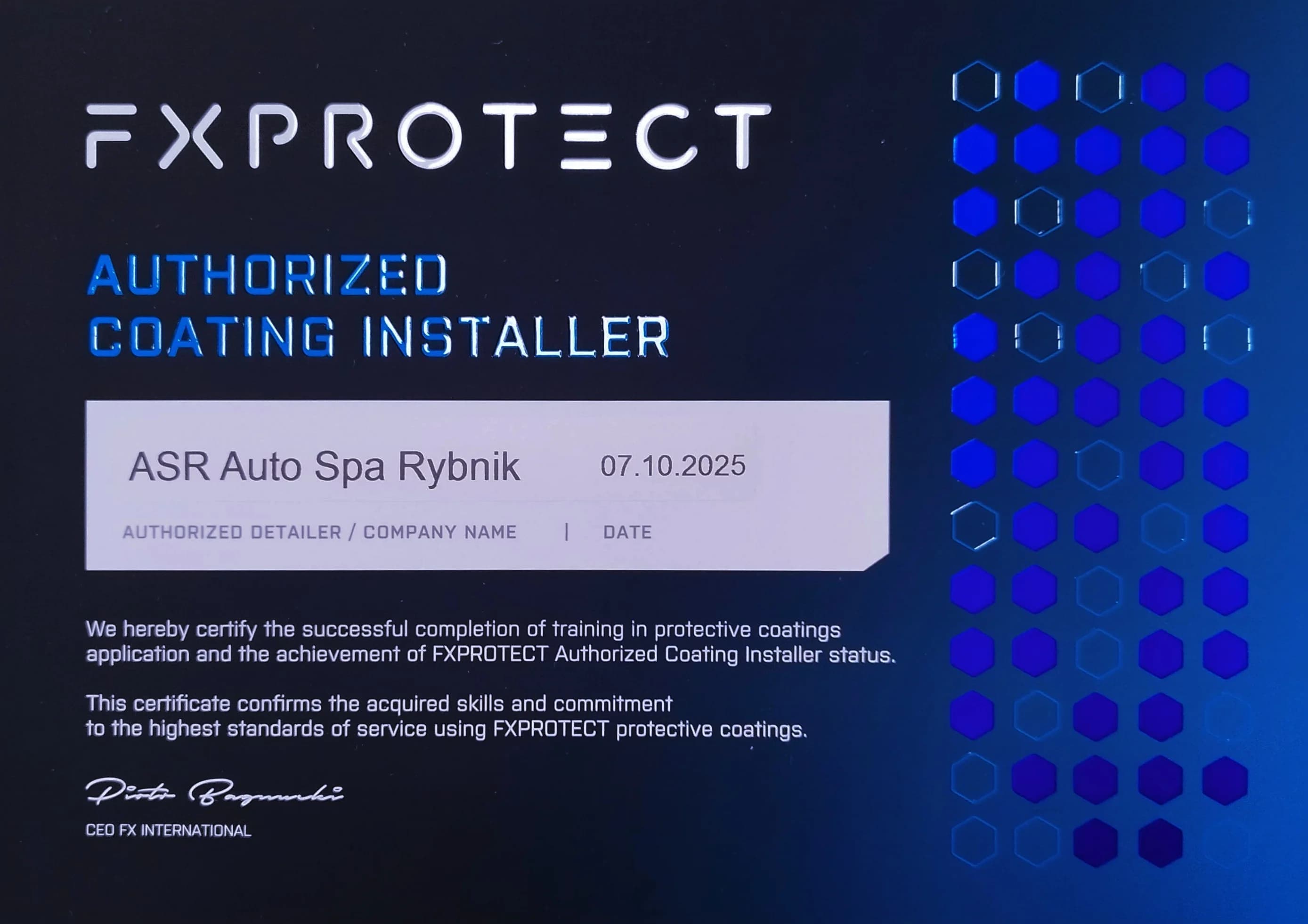 Certyfikat ASR Auto Spa Rybnik - potwierdzenie kwalifikacji i szkoleń 1